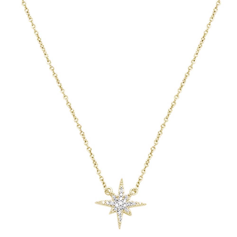 ''.11ct 14k Yellow GOLD Diamond Starburst Charm Pendant Necklace 18'''' Long''