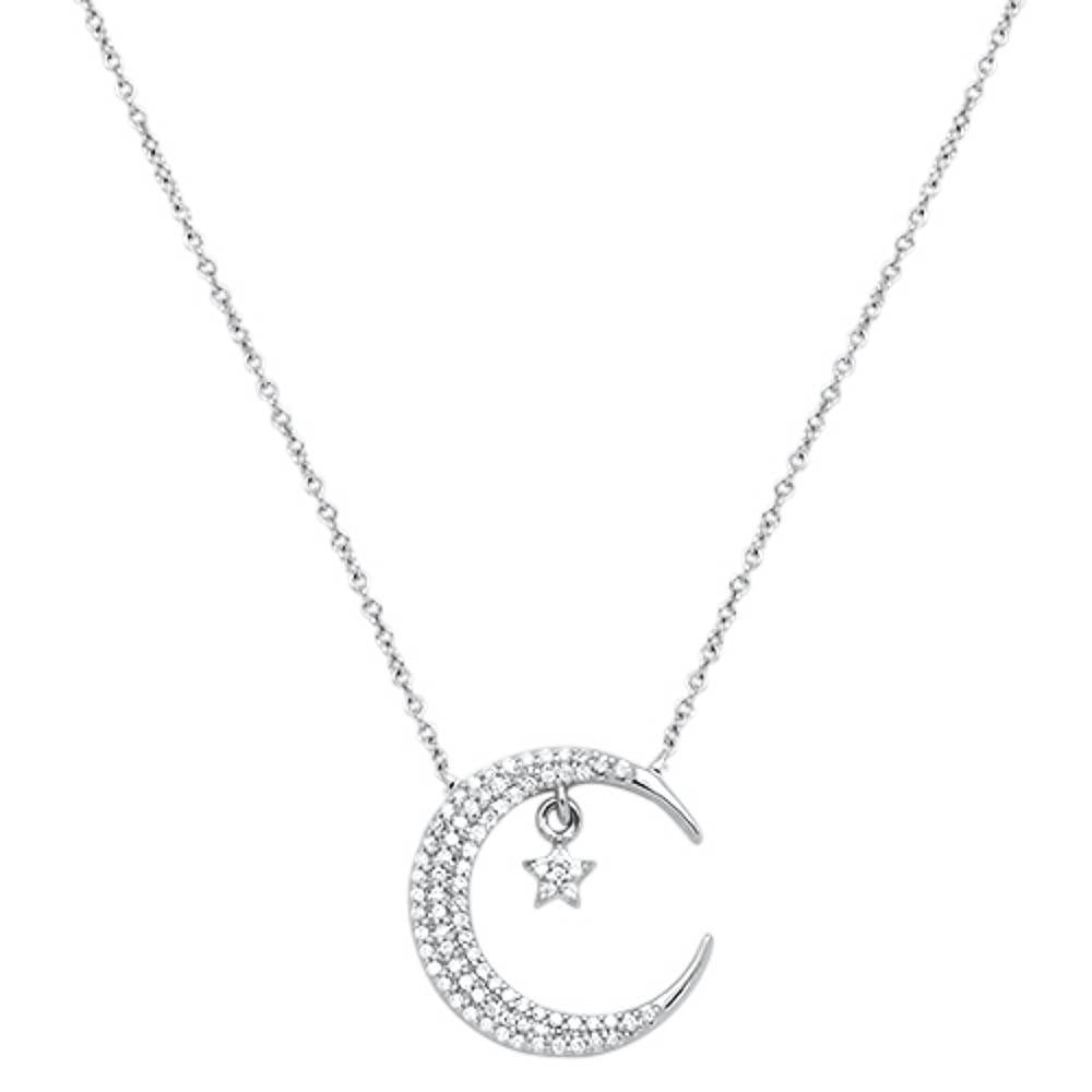 ''SPECIAL! .17cts 14kt White Gold Round Diamond Crescent Moon Pendant NECKLACE 18''''''