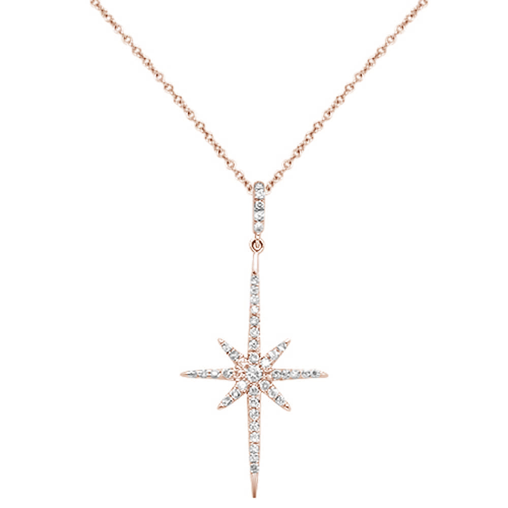 ''.21ct 14K Rose GOLD Diamond Starburst Pendant Necklace 18''''''