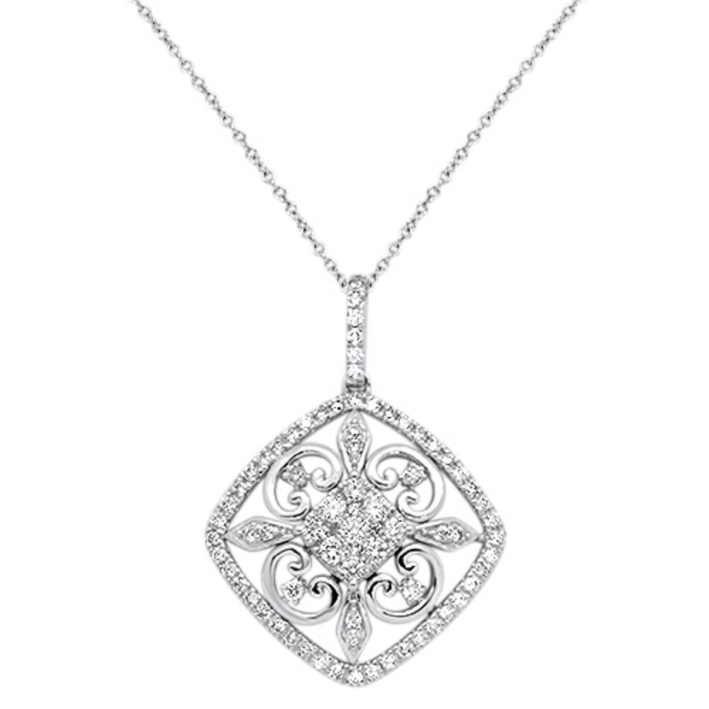 ''SPECIAL!1.02cts 14kt White Gold Round Diamond Filigree Pendant NECKLACE 18'''' Long''