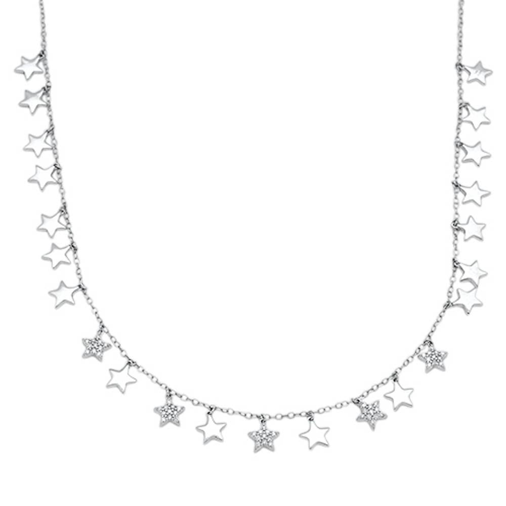 ''DIAMOND  CLOSEOUT!  .24cts 14kt White Gold Round Diamond Stars PENDANT Necklace 18'''' Long''