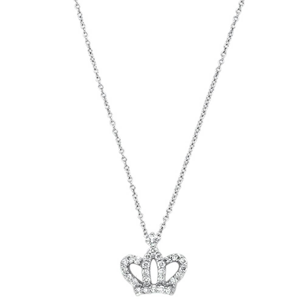 ''SPECIAL! .23cts 14kt White Gold Round Diamond Crown Princess Pendant NECKLACE 18''''''
