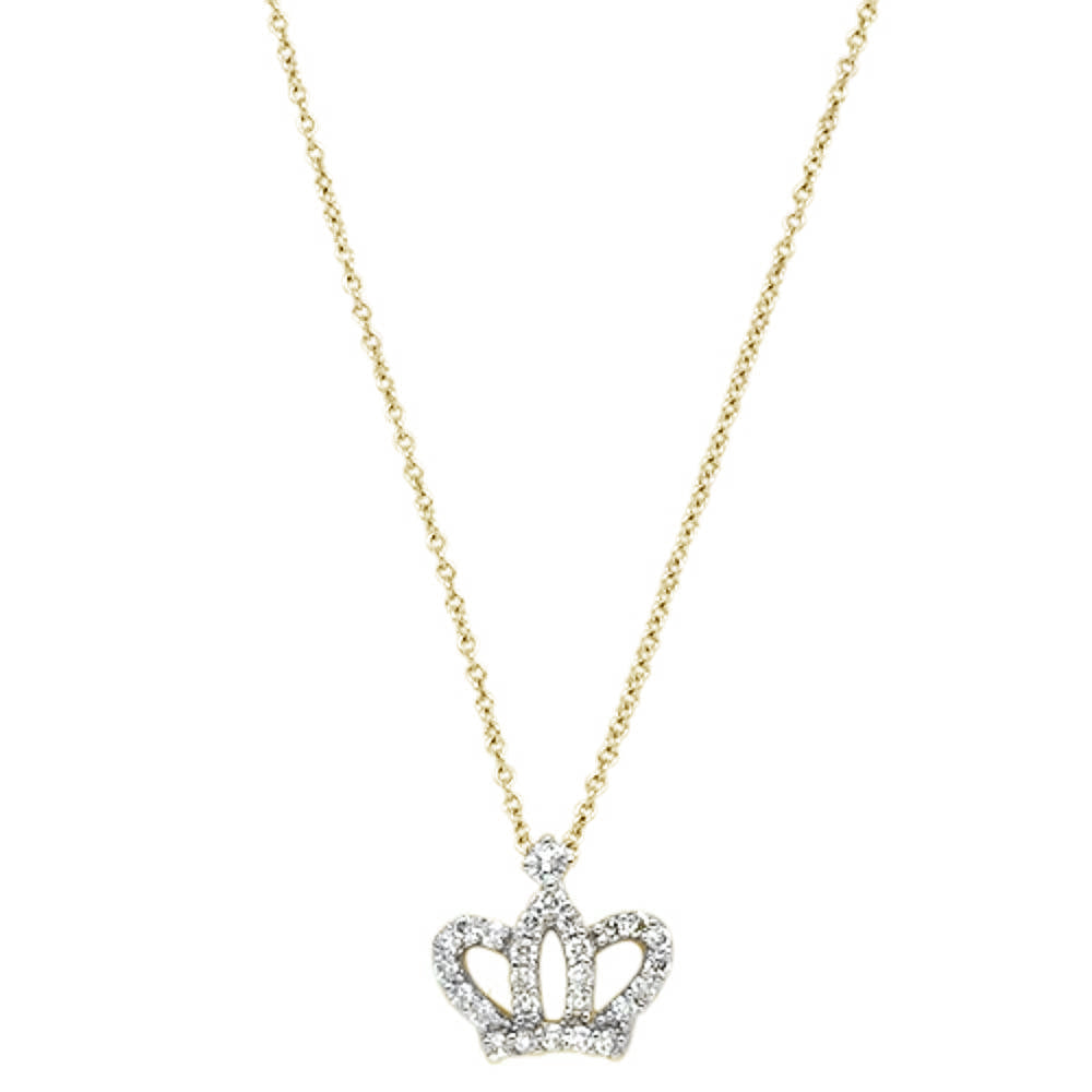 ''SPECIAL! .23ct 14kt Yellow Gold Round Diamond Crown Princess Pendant NECKLACE 18''''''