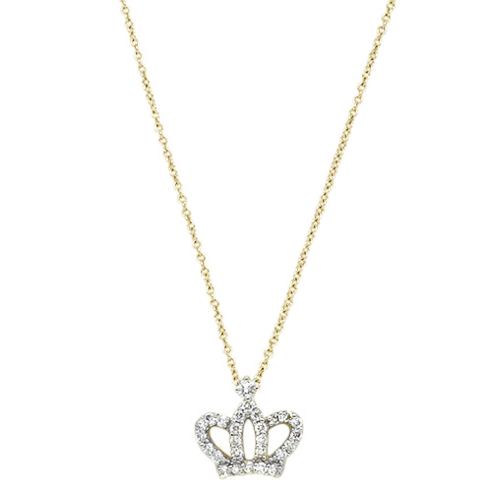 ''SPECIAL! .23ct 14kt Yellow Gold Round Diamond Crown Princess PENDANT Necklace 18''''''
