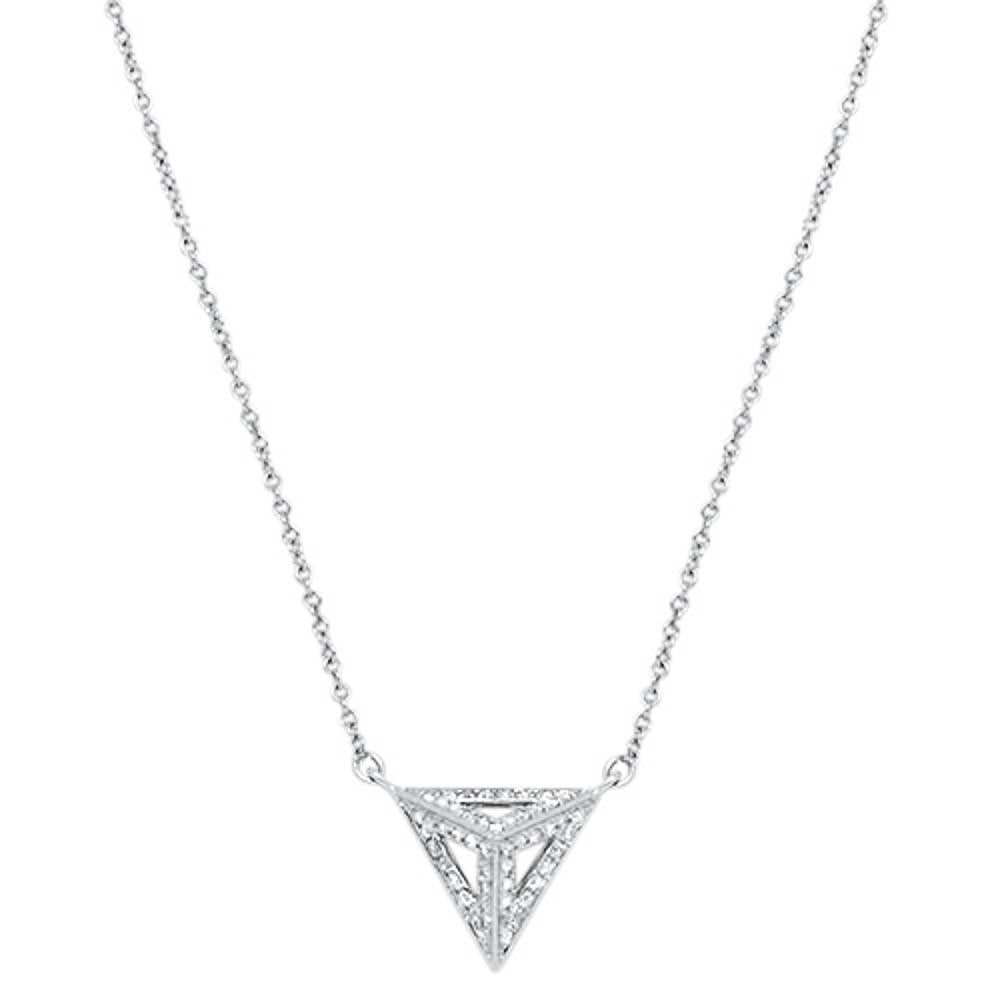 ''.10cts 14kt White Gold Round DIAMOND Triangle Pendant Necklace 18'''' Long''