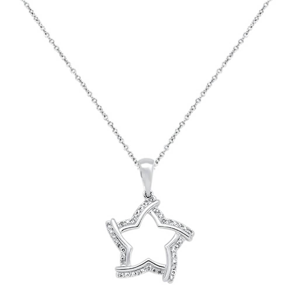 ''DIAMOND  CLOSEOUT!  .18cts 14kt White GOLD Round Diamond Star Pendant Necklace 18'''' Long''