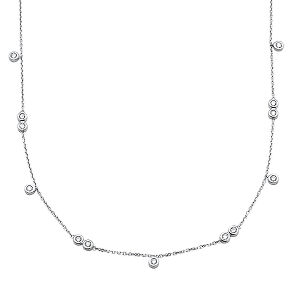 ''SPECIAL!.35cts 14kt White Gold Round Diamond Station PENDANT Necklace 18'''' Long''