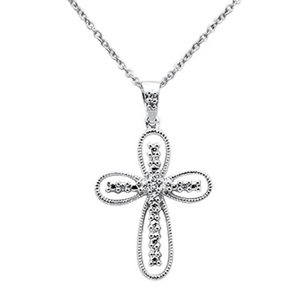 ''.11ct  14k White Gold Diamond Filigree Cross Pendant NECKLACE 18'''' Long''