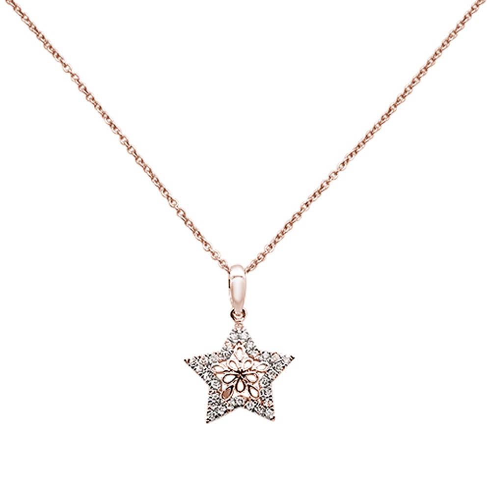 ''.17ct 14k Rose Gold DIAMOND Filigree Star Pendant Necklace 18'''' Long''