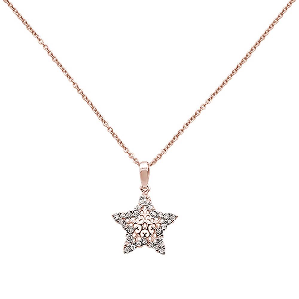''DIAMOND  CLOSEOUT!  .17ct 14k Rose Gold Diamond Filigree Star Pendant Necklace 18'''' Long''