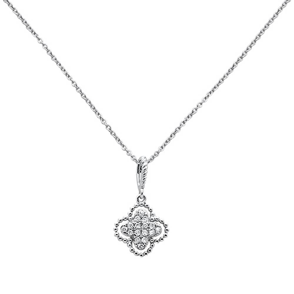 ''.08ct 14k White Gold Antique Flower Diamond Pendant NECKLACE 18'''' Long''