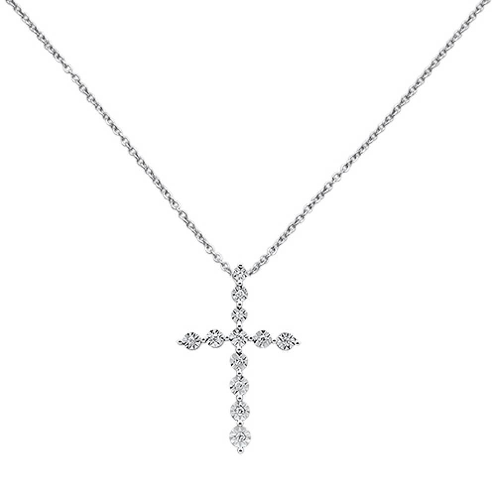 ''.09ct 14k White Gold Diamond Cross Pendant NECKLACE 18'''' Long''