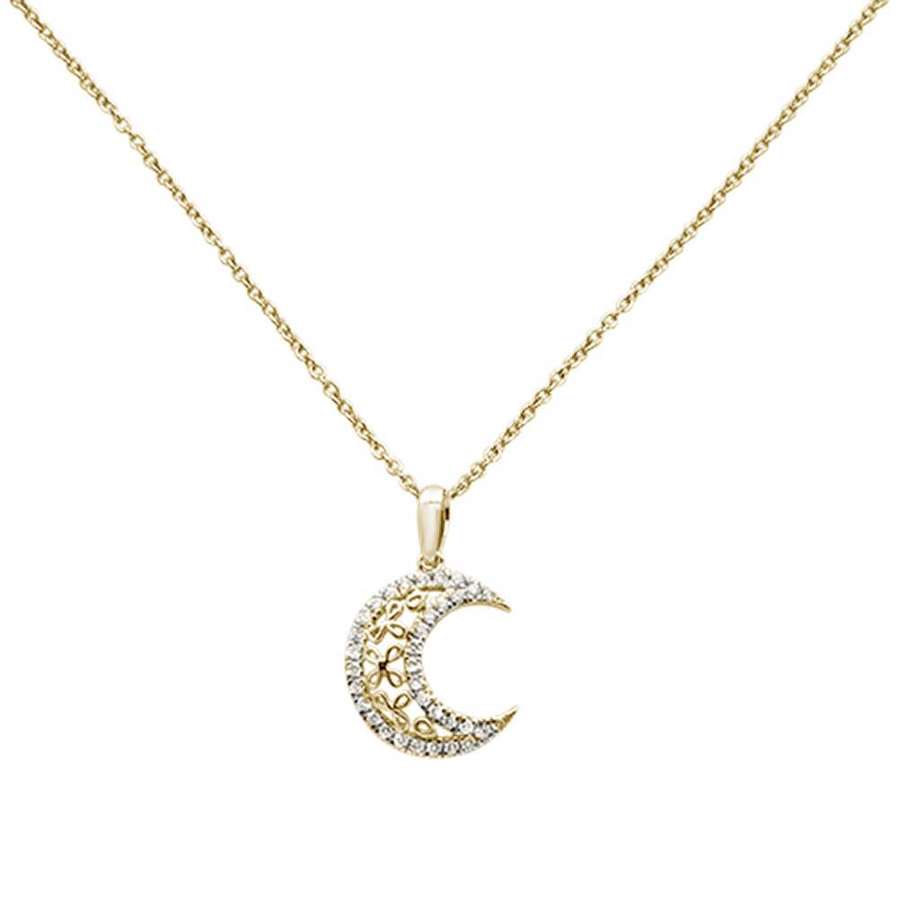 ''.17ct 14k Yellow Gold Diamond Moon Celestial Pendant NECKLACE 18'''' Long''