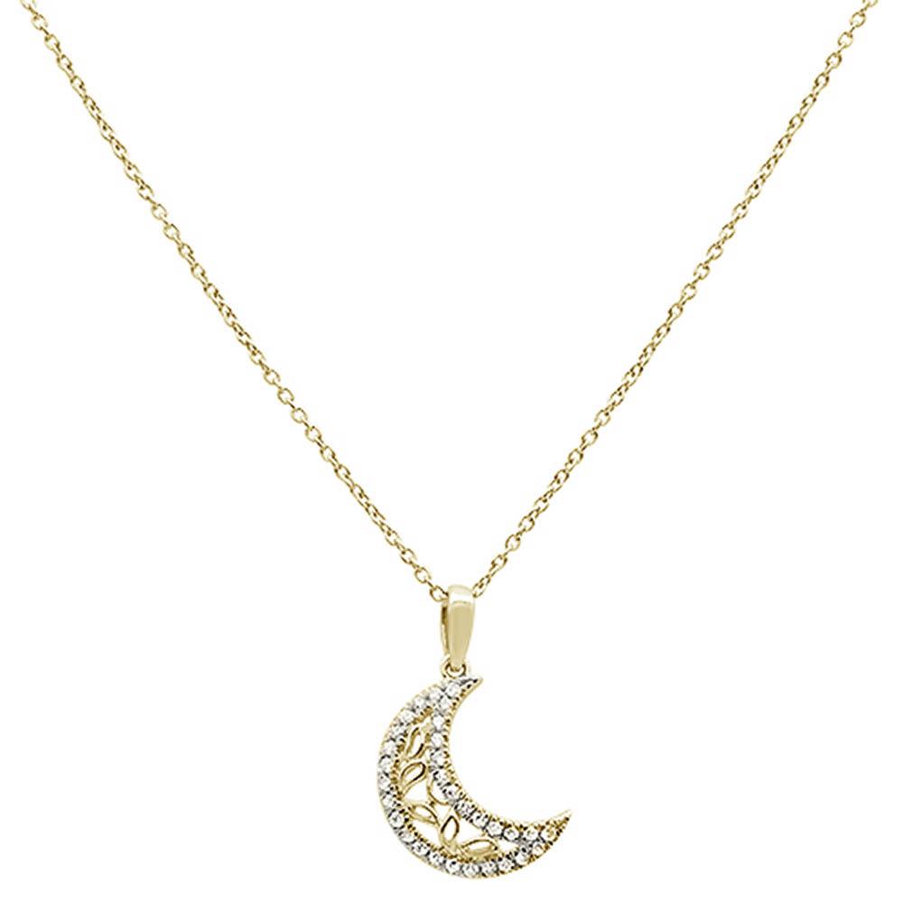 ''.14ct 14k Yellow Gold DIAMOND Crescent Moon Pendant Necklace 18'''' Long''