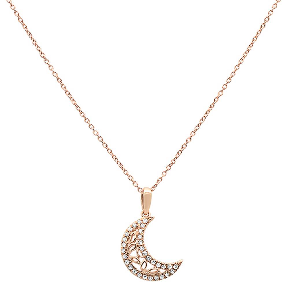 ''.13ct 14k Rose Gold Diamond Crescent Moon PENDANT Necklace 18'''' Long''