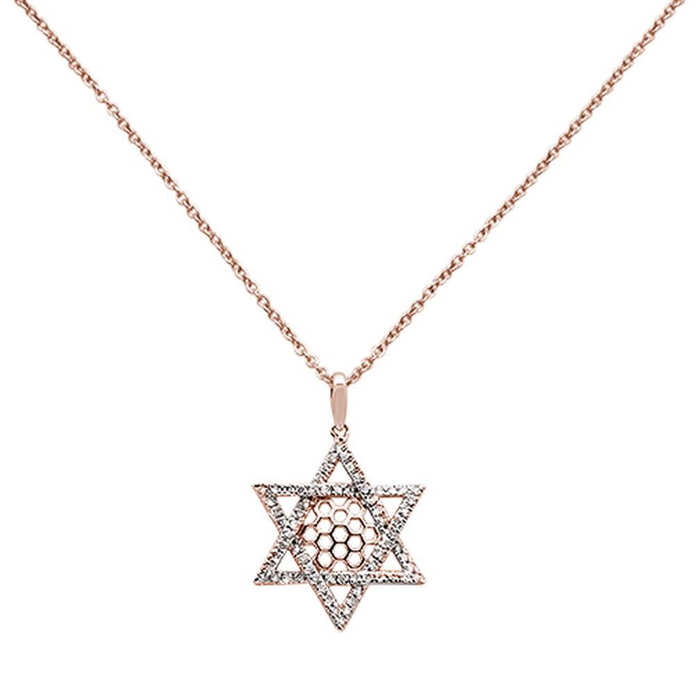 ''DIAMOND  CLOSEOUT!  .26ct 14k Rose Gold Diamond Jewish Star Pendant NECKLACE 18'''' Long''