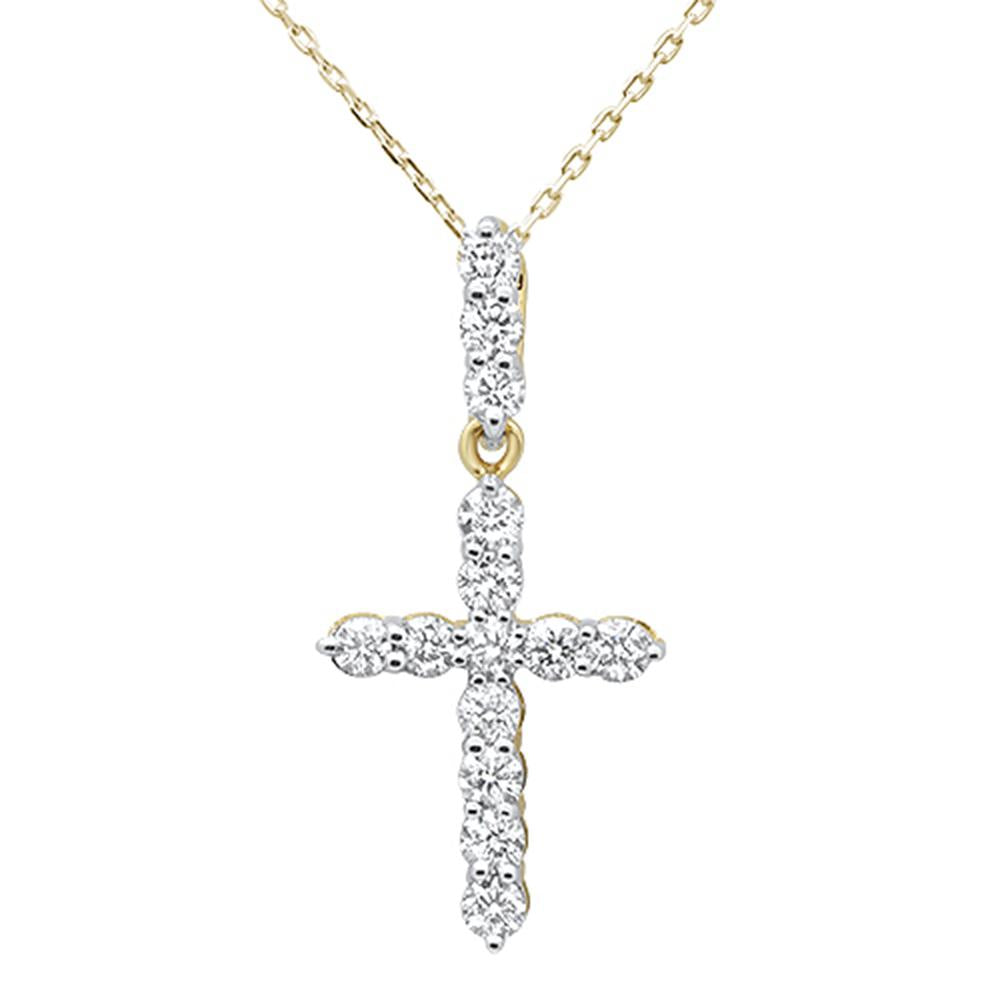''SPECIAL!.98ct 14k Yellow Gold Diamond Micro Pave Cross Pendant NECKLACE 18''''''