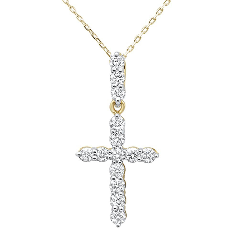 ''SPECIAL!.98ct 14k Yellow Gold DIAMOND Micro Pave Cross Pendant Necklace 18''''''