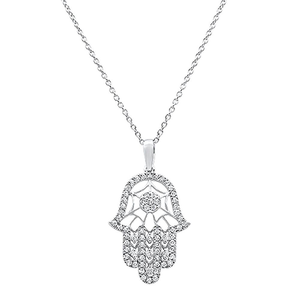 ''.25ct 14k White GOLD Diamond Hand of Hamsah Chai Pendant Necklace 18''''Long''