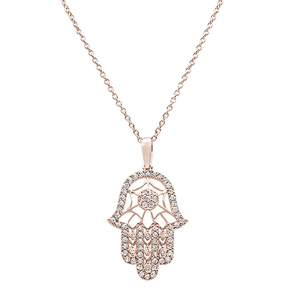 ''.25ct 14k Rose Gold Diamond Hand of Hamsa Chai PENDANT Necklace 18''''Long''