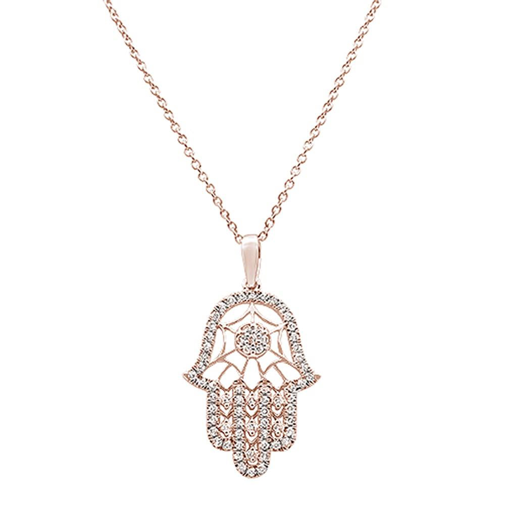 ''.25ct 14k Rose Gold Diamond Hand of Hamsa Chai Pendant NECKLACE 18''''Long''