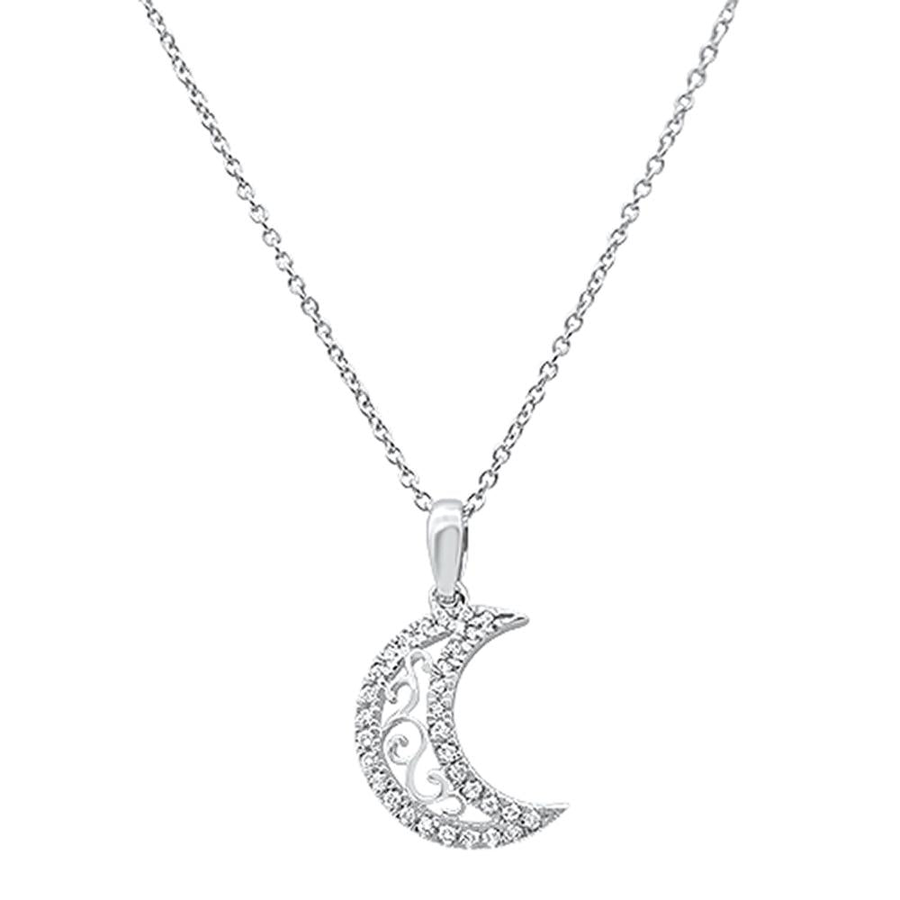 ''.14ct 14k White Gold Moon Celestial DIAMOND Pendant Necklace 18''''Long''