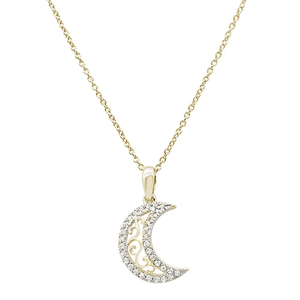 ''.13ct 14k Yellow Gold Moon Celestial Diamond PENDANT Necklace 18''''Long''