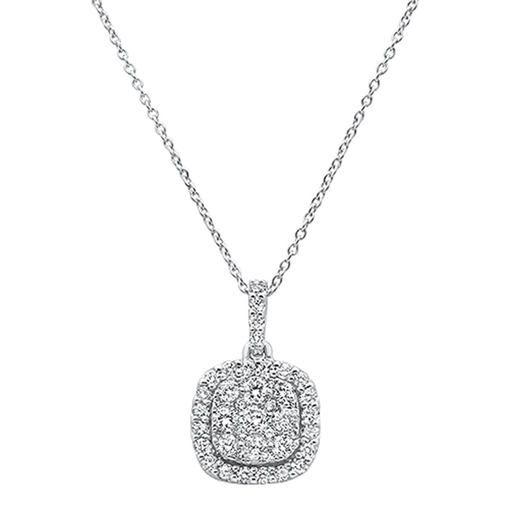 ''SPECIAL!.77ct 14k White Gold Diamond Square Solitaire Pendant NECKLACE 18''''Long''