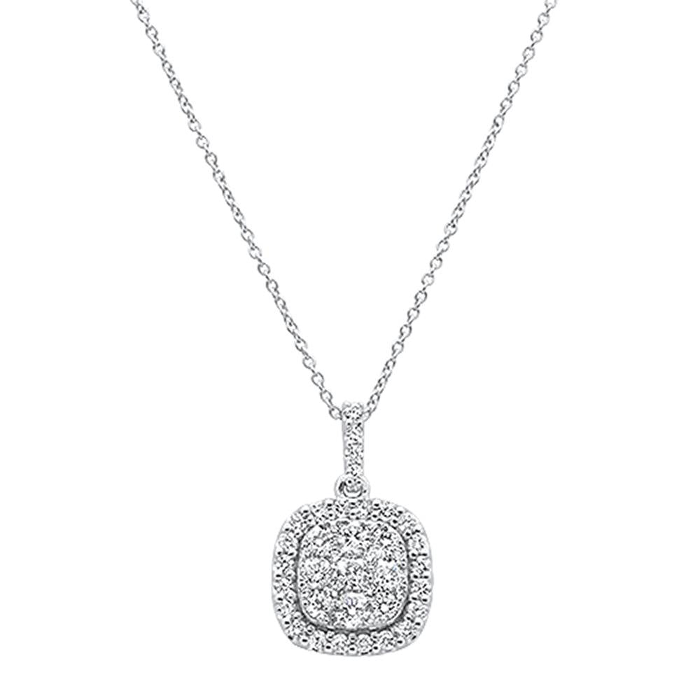 ''SPECIAL! .97ct 14k White Gold Square DIAMOND Pendant Necklace 18''''Long''