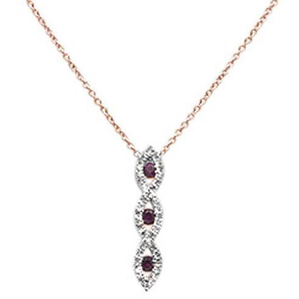 ''GEMSTONE CLOSEOUT  .30ct G SI 14k Rose Gold Diamond & Ruby PENDANT Necklace 18'''' Long''