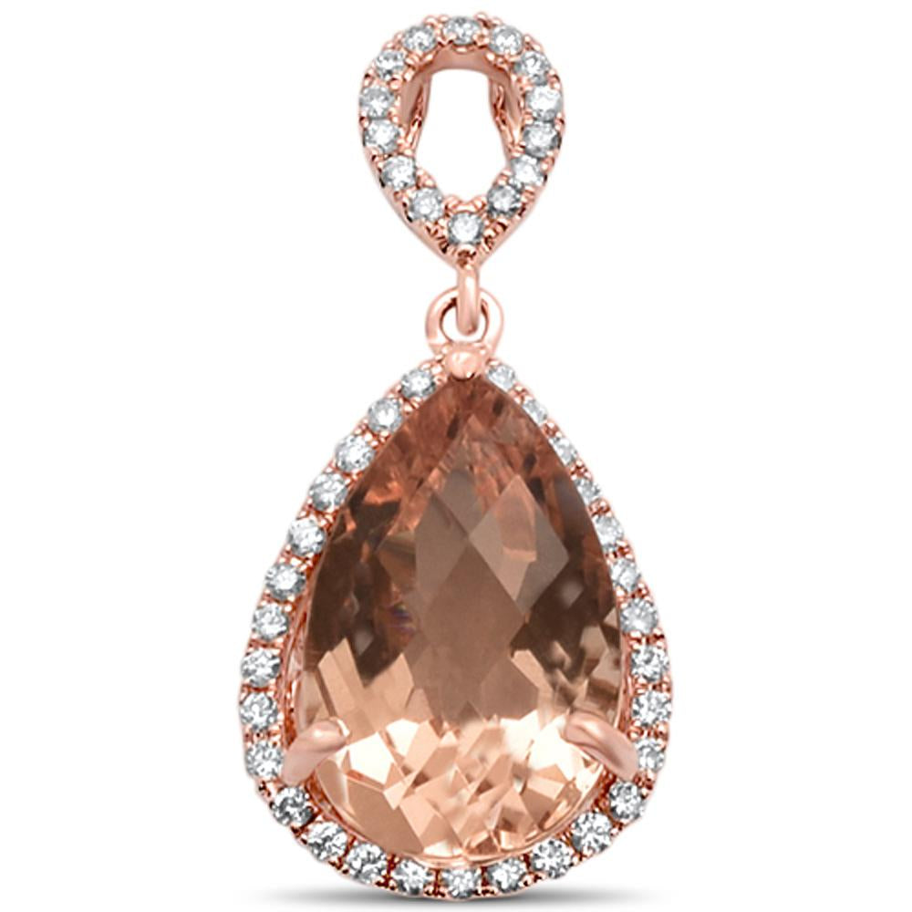 GEMSTONE CLOSEOUT  2.46cts 14k Rose Gold Pear Shape Morganite & DIAMOND Designer Pendant