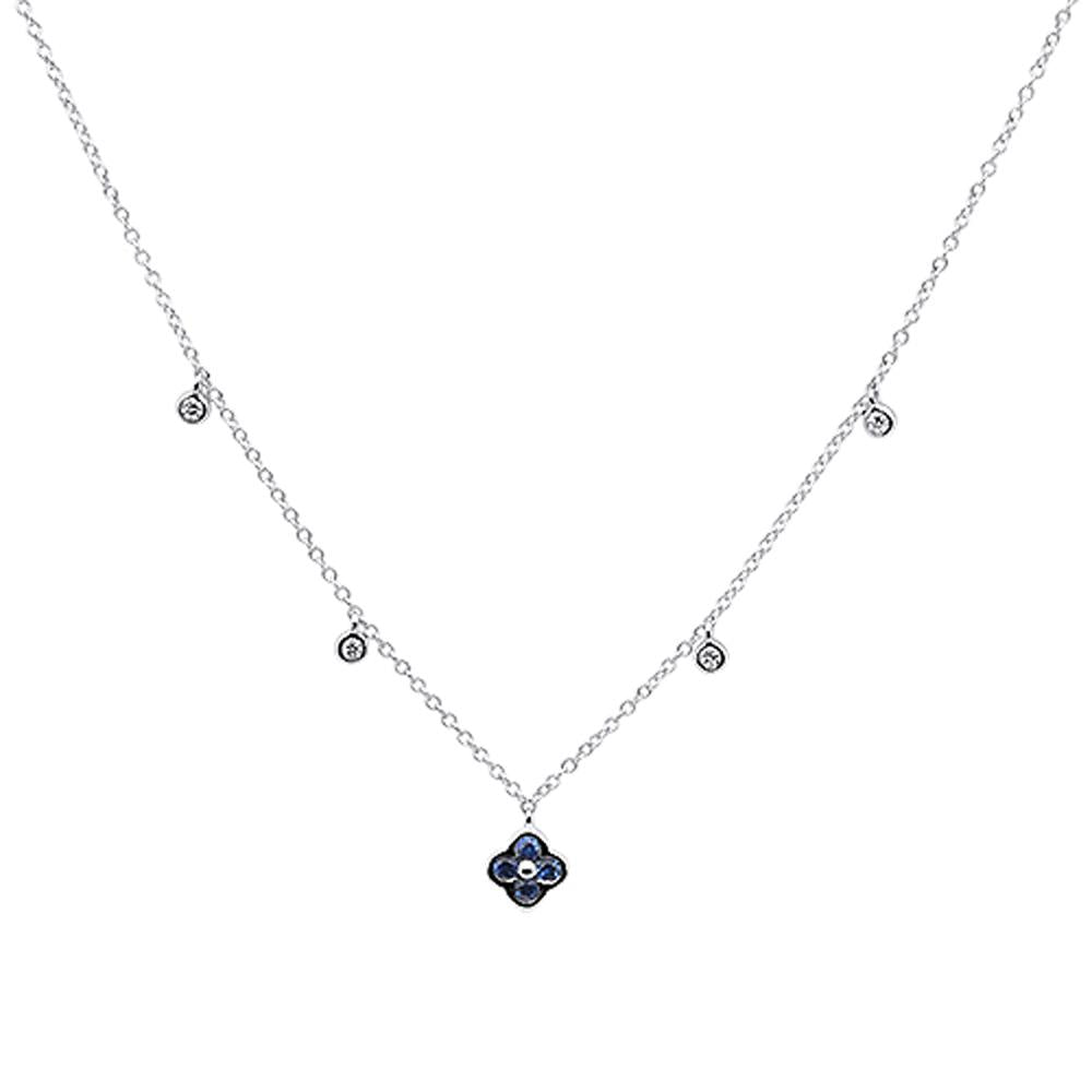 ''GEMSTONE CLOSEOUT  0.3cts 14k White gold Round Blue Sapphire & DIAMOND Necklace 18'''' Long''