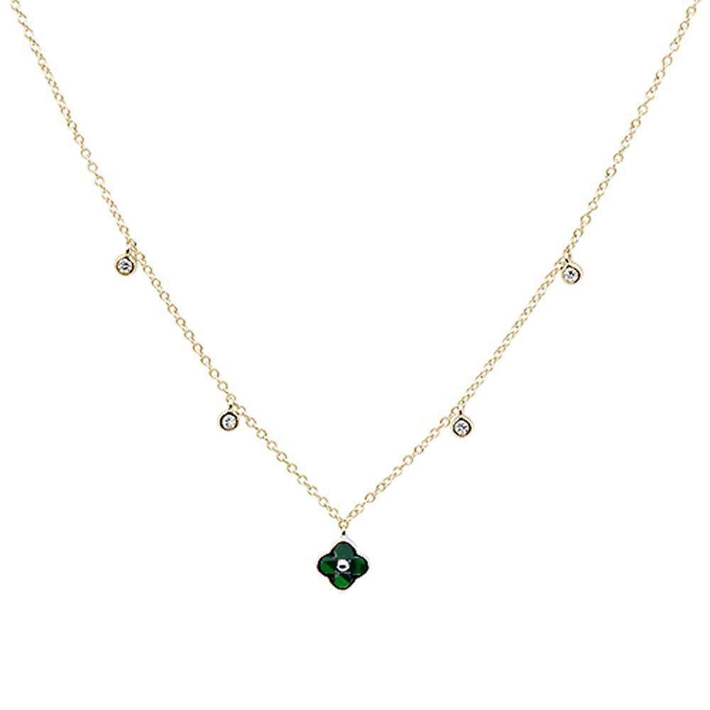 ''GEMSTONE CLOSEOUT  0.25cts 14k Yellow Gold Round Emerald & DIAMOND Necklace 18'''' Long + 2'''' Ext.''