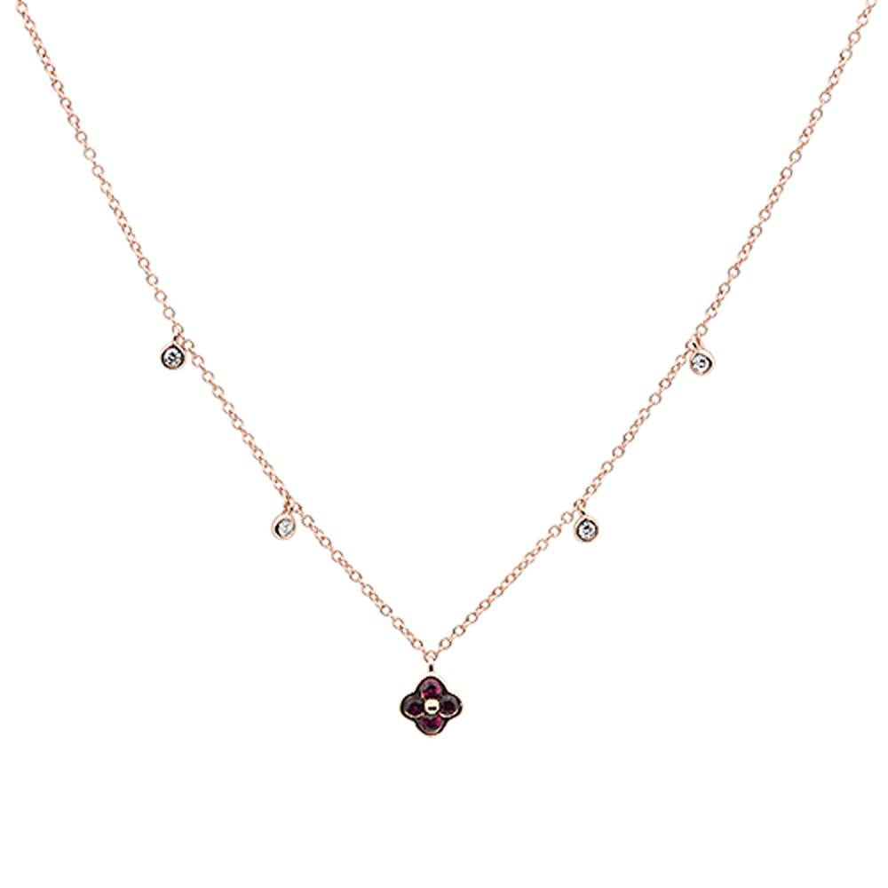 ''GEMSTONE CLOSEOUT  0.27cts 14k Rose Gold Round Ruby & DIAMOND Necklace 18'''' Long + 2'''' Ext.''