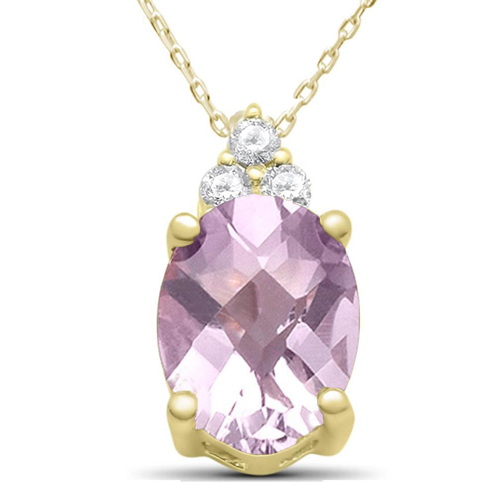 ''GEMSTONE CLOSEOUT  1.64ct 10k Yellow Gold DIAMOND & Pink Amethyst Gemstone Pendant Necklace 18'''' Lo