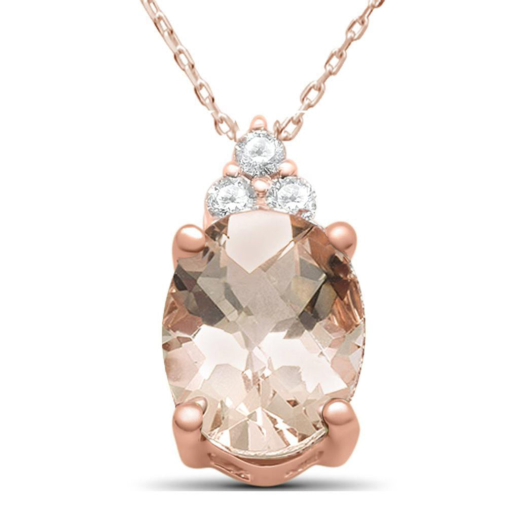 ''GEMSTONE CLOSEOUT  1.59ct 10k Rose Gold DIAMOND & Morganite Gemstone Pendant Necklace 18'''' Long''