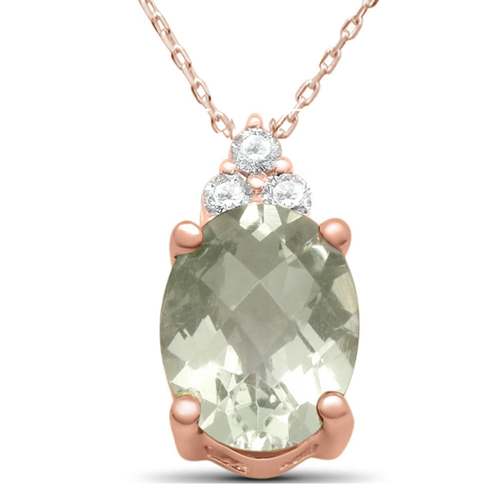 GEMSTONE CLOSEOUT  1.91cts 10k Rose Gold Diamond & Oval Green AMETHYST Pendant