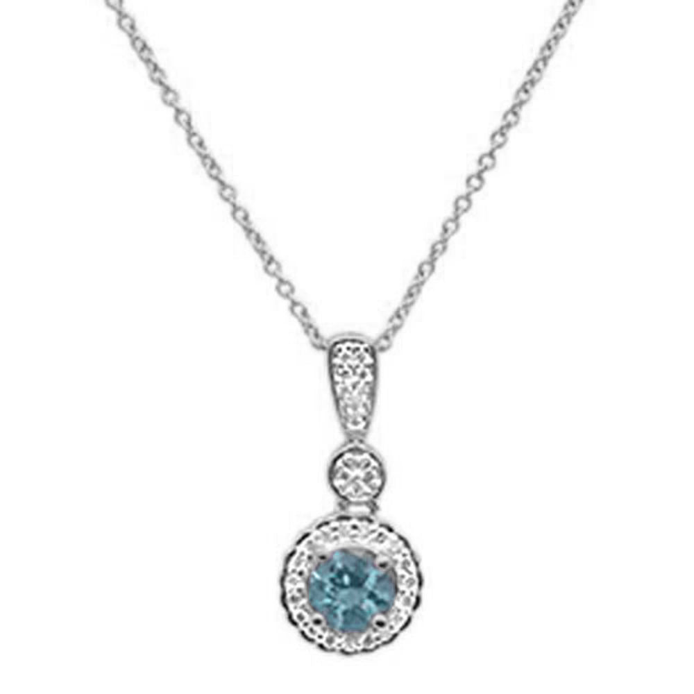 ''GEMSTONE CLOSEOUT  .54cts 10k White gold Round Aquamarine & DIAMOND Necklace 18'''' Long''