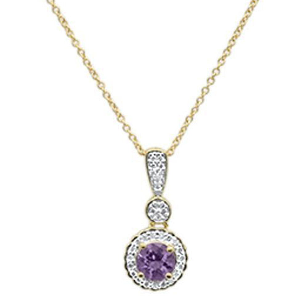 ''GEMSTONE CLOSEOUT  .56cts 10k Yellow Gold Round Amethyst & DIAMOND Necklace 18'''' Long''