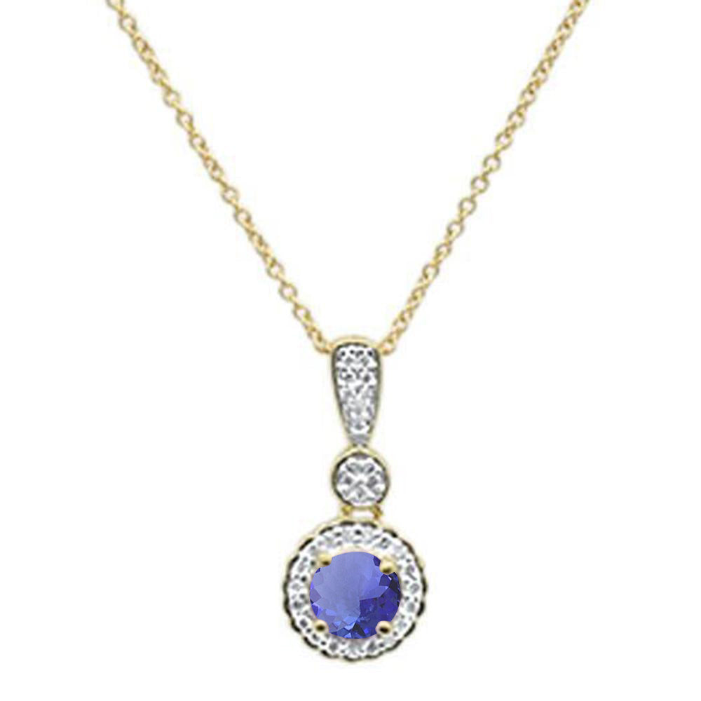 ''GEMSTONE CLOSEOUT  .75cts 10k Yellow Gold Round Tanzanite & DIAMOND Necklace 18'''' Long''