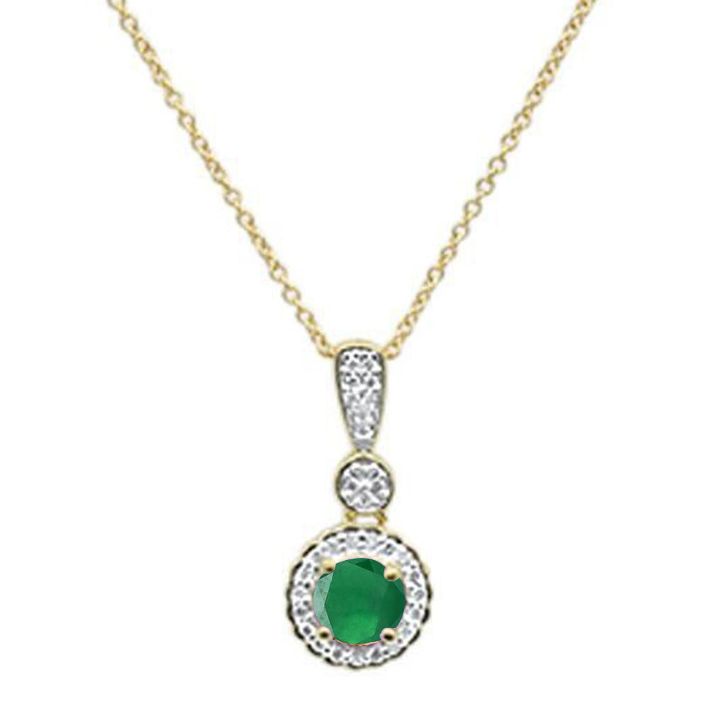 ''GEMSTONE CLOSEOUT  .55cts 10k Yellow Gold Round Emerald & DIAMOND Necklace 18'''' Long''