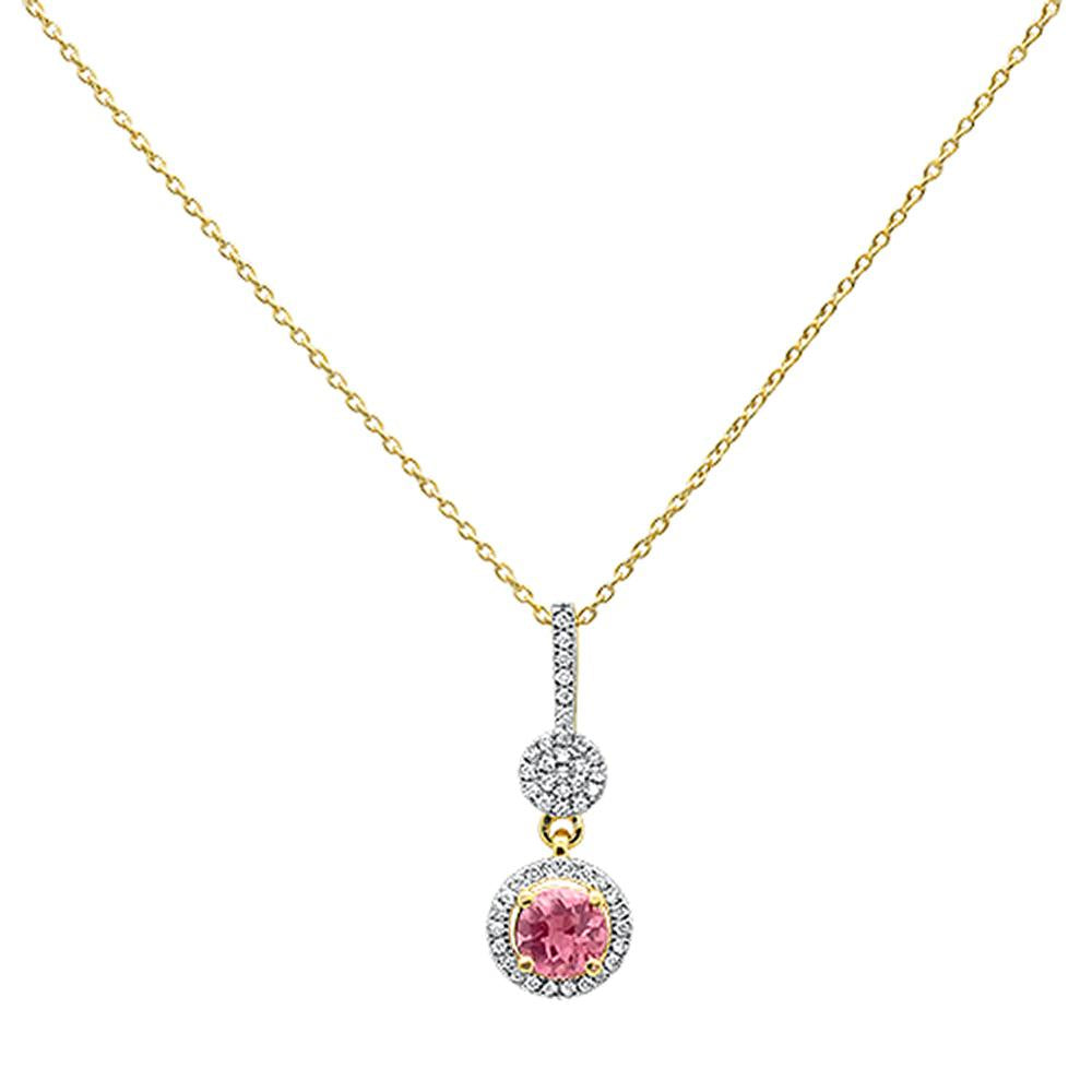 GEMSTONE CLOSEOUT  0.52cts 10k Yellow Gold Round Pink Tourmaline & DIAMOND Pendant