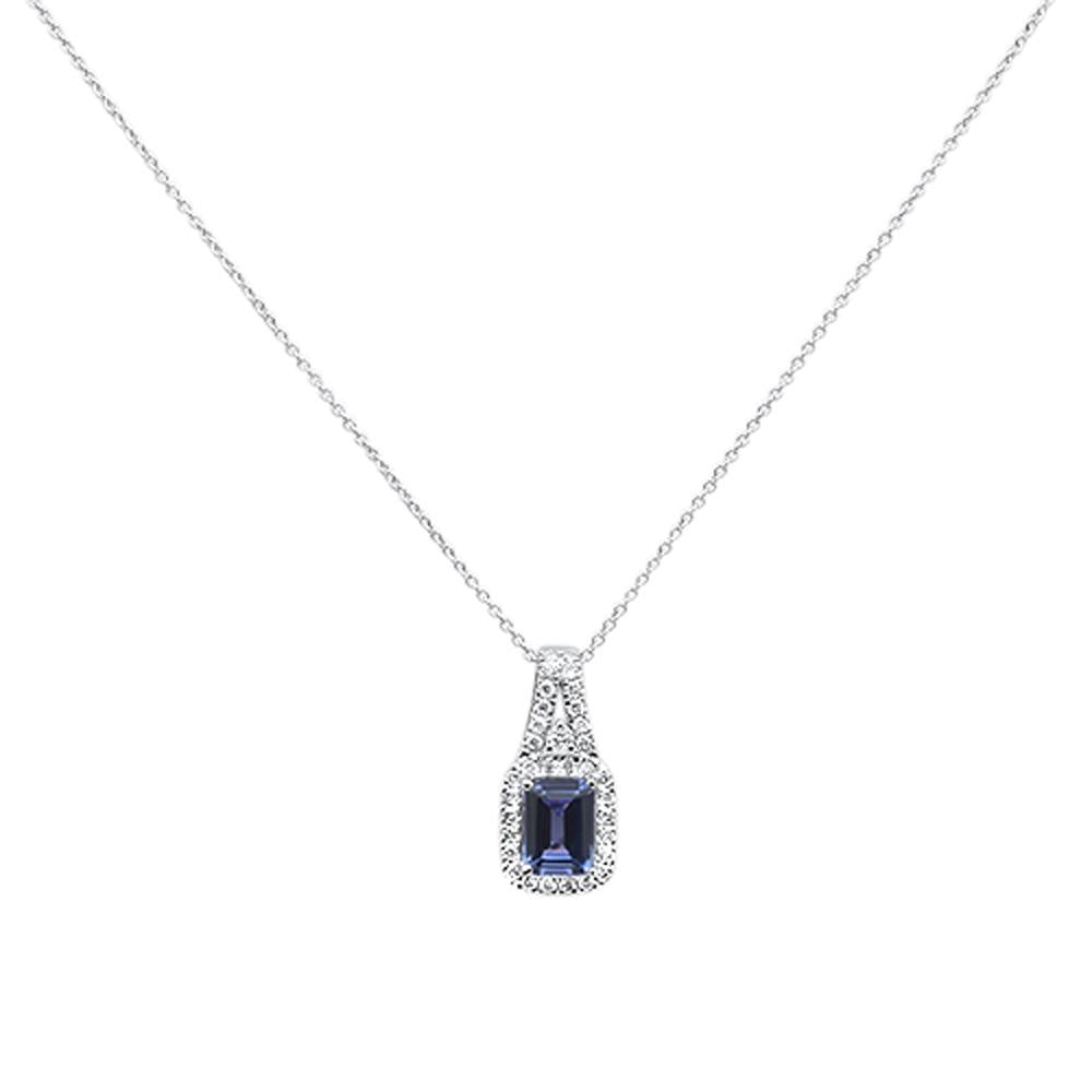 ''GEMSTONE CLOSEOUT 1.69cts 10k White gold Emerald Cut Tanzanite & DIAMOND Necklace 18'''' Long''