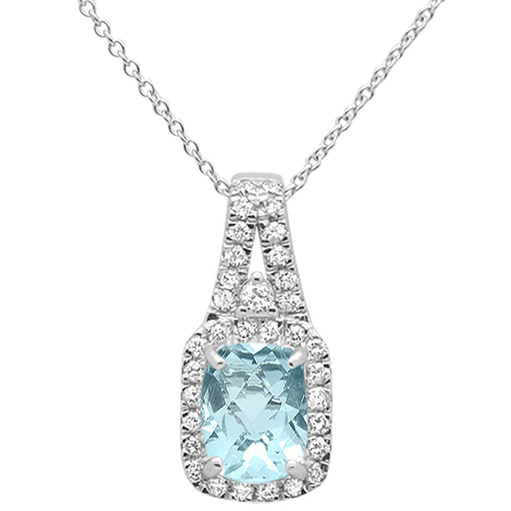 ''GEMSTONE CLOSEOUT 1.53cts 10k White Gold Radiant Aquamarine & DIAMOND Pendant Necklace 18''''''