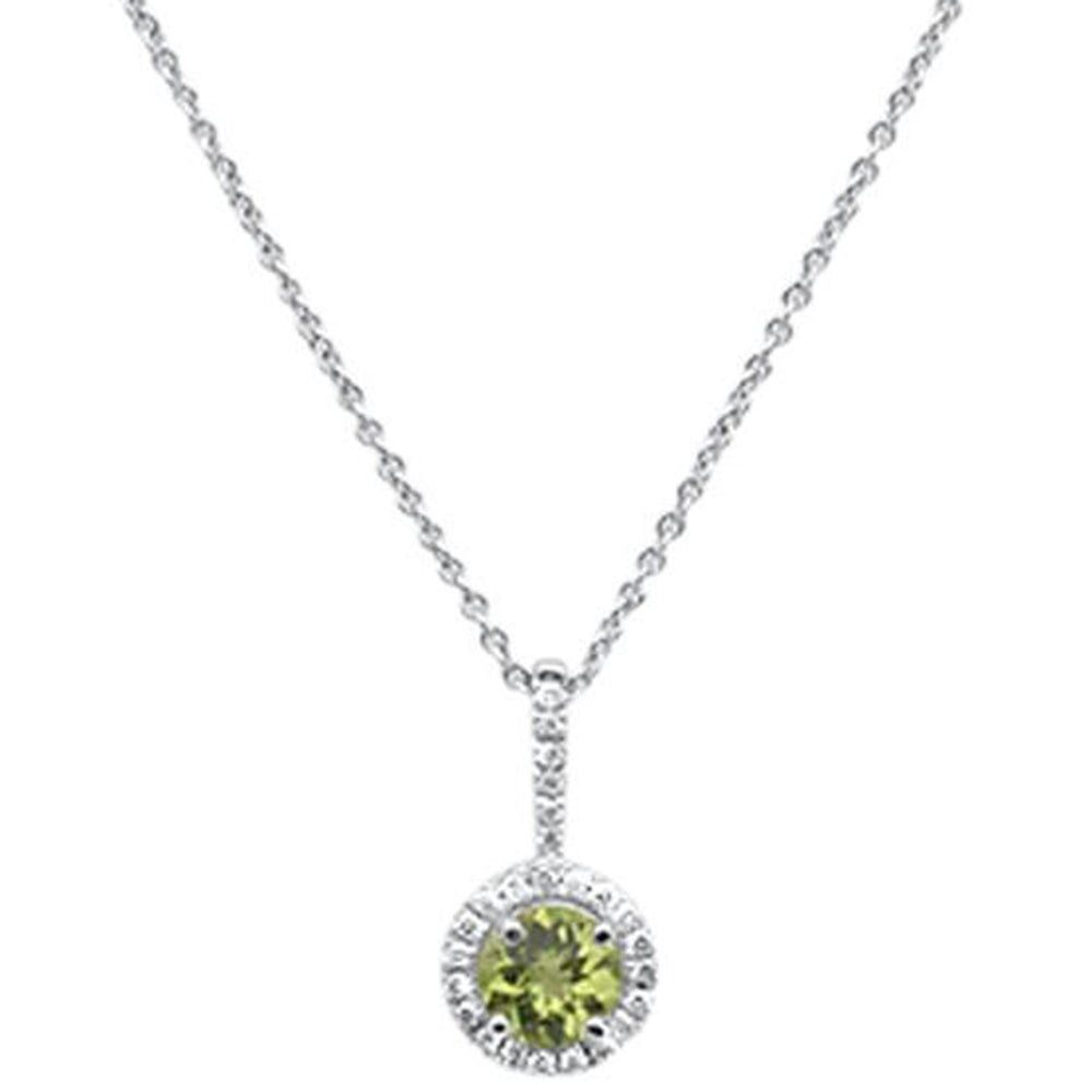 ''GEMSTONE CLOSEOUT  .58cts 10k White gold Round Peridot & DIAMOND Necklace 18'''' Long''