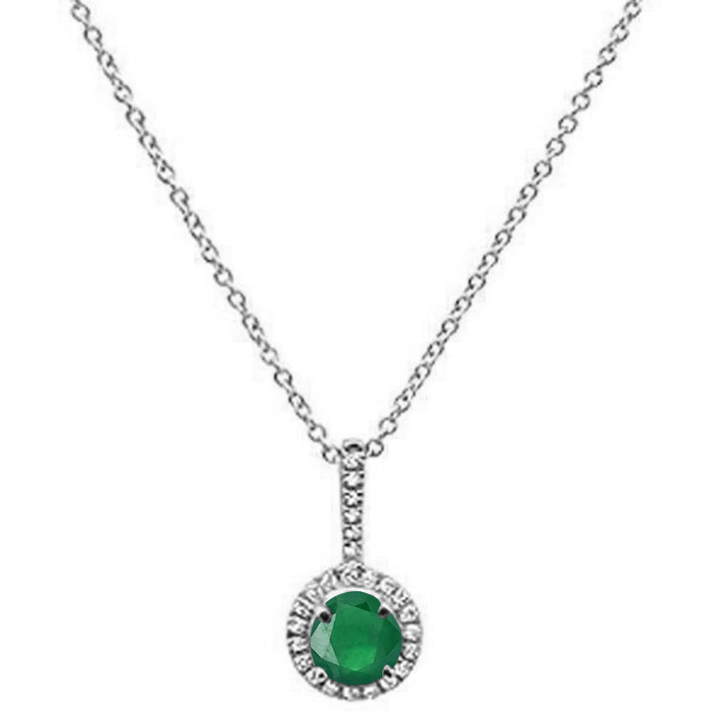 ''GEMSTONE CLOSEOUT  .50cts 10k White Gold Round Emerald & DIAMOND Necklace 18'''' Long''