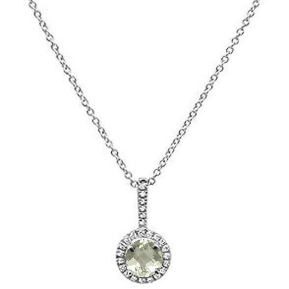 ''GEMSTONE CLOSEOUT  .51cts 10k White Gold Round Green Amethyst & DIAMOND Necklace 18'''' Long''