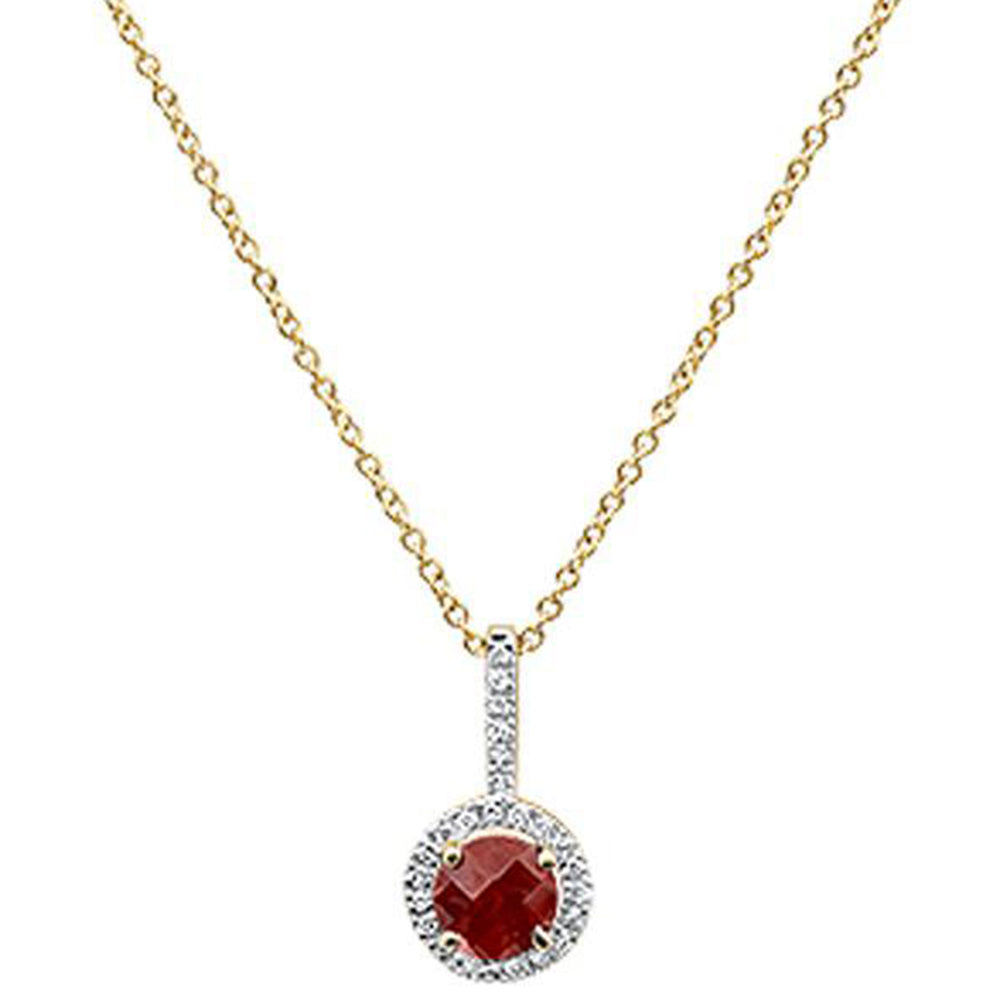 ''GEMSTONE CLOSEOUT  0.75cts 10k Yellow Gold Round Garnet & DIAMOND Necklace 18'''' Long''