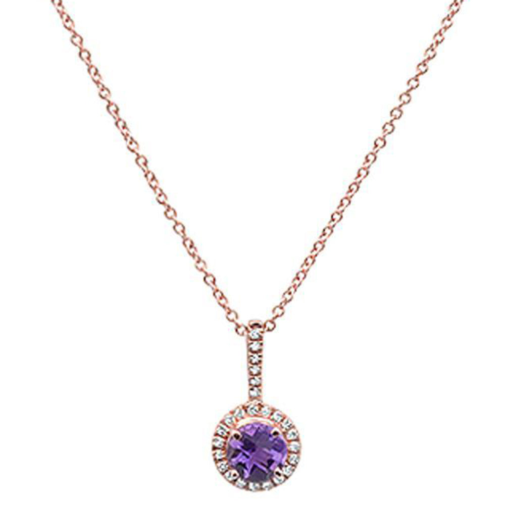 ''GEMSTONE CLOSEOUT  0.46cts 10k Rose Gold Round Amethyst & DIAMOND Necklace 18'''' Long''