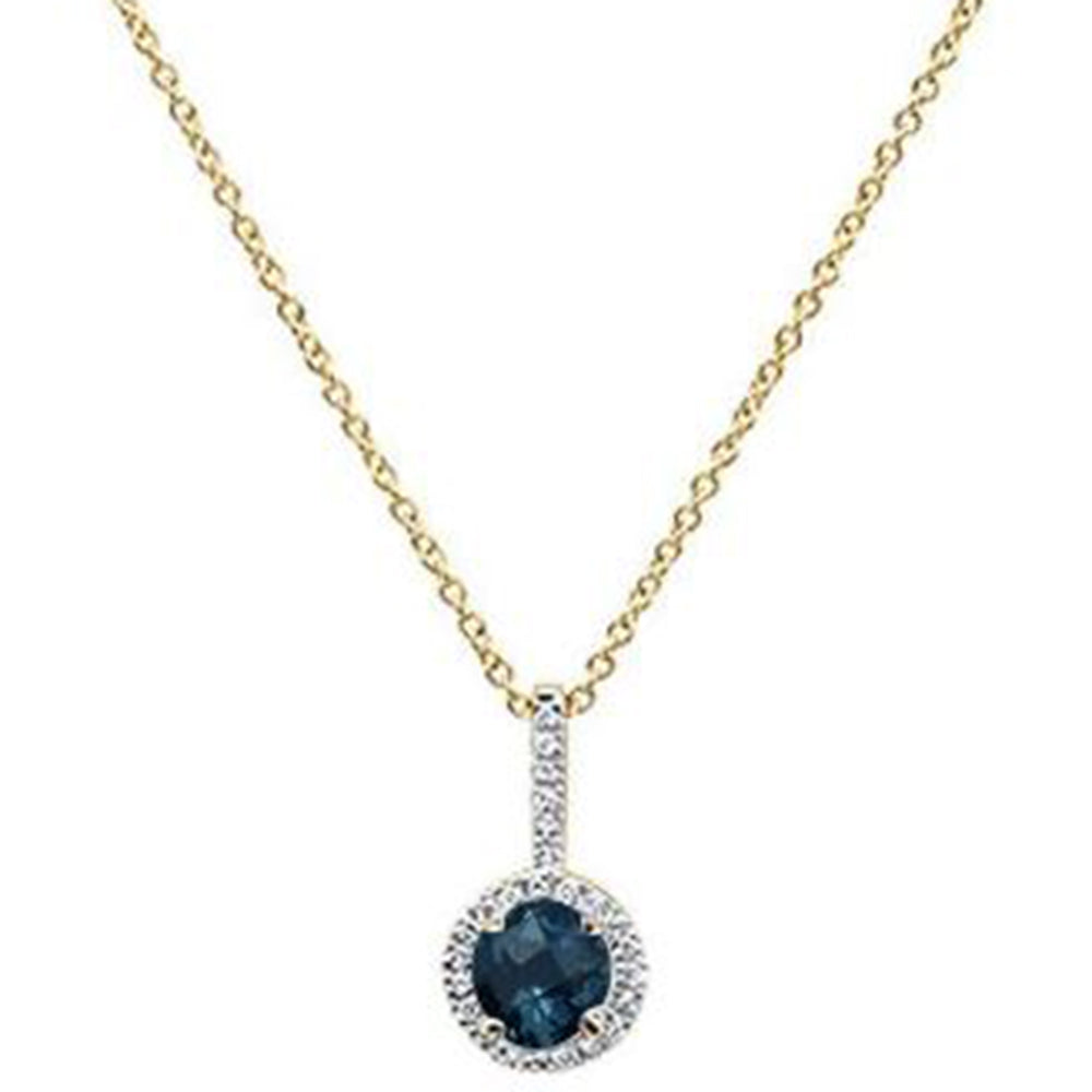 ''GEMSTONE CLOSEOUT  .56ct 10k Yellow Gold DIAMOND & Blue Topaz Pendant Necklace 18'''' Long''